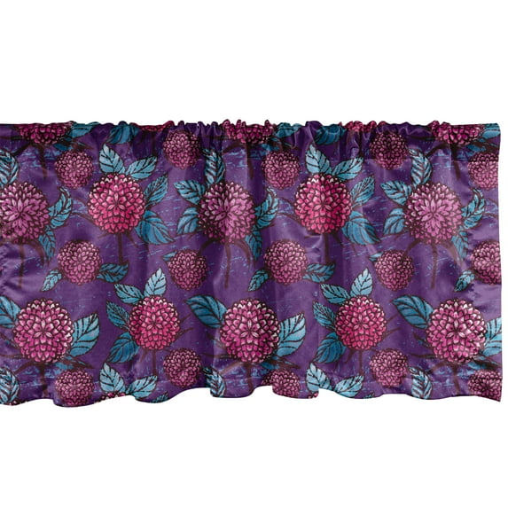Ambesonne Vintage Valance Pack of 2, Hand-drawn Chrysanthemums, 54"X18", Purple Pink