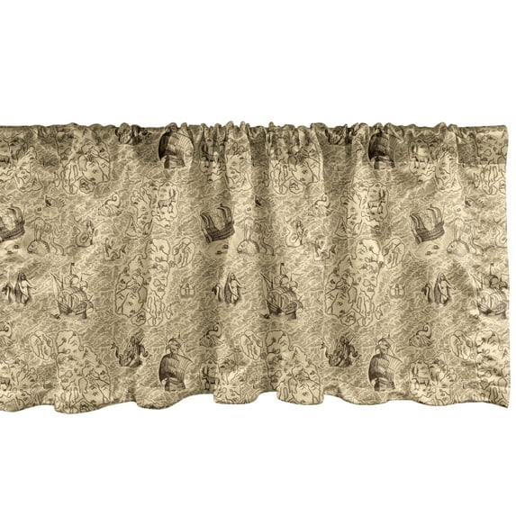 Ambesonne Vintage Valance Pack of 2, Marine Fantasy Map Design, 54"X12", Beige and Dark Cocoa