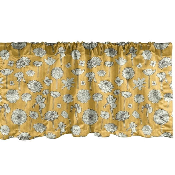 Ambesonne Vintage Valance Pack of 2, Meadow Flowers on Stripes, 54"X12", Pale Orange Taupe