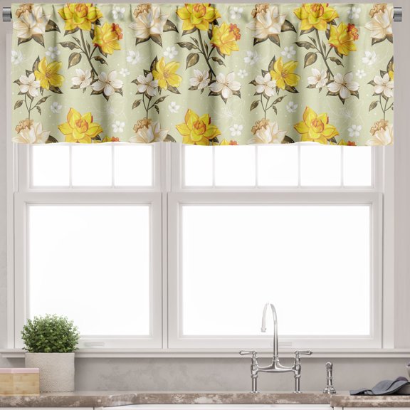 Ambesonne Vintage Valance Pack of 2, Narcissus Wildflowers, 42"X18", Yellow Cream Pale Green