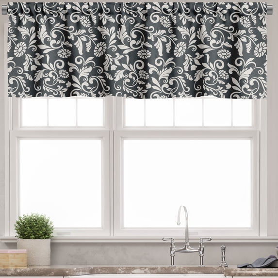 Ambesonne Vintage Valance Pack of 2, Nostalgic Burgeoning Flower, 54"X18", Pale Eggshell Dark Grey