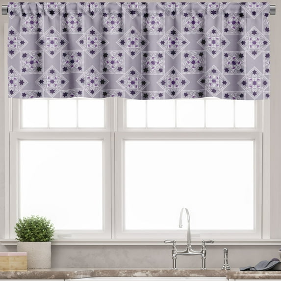 Ambesonne Vintage Valance Pack of 2, Ornate Sqaures Swirls, 54"X12", Lilac Purple Dark Purple