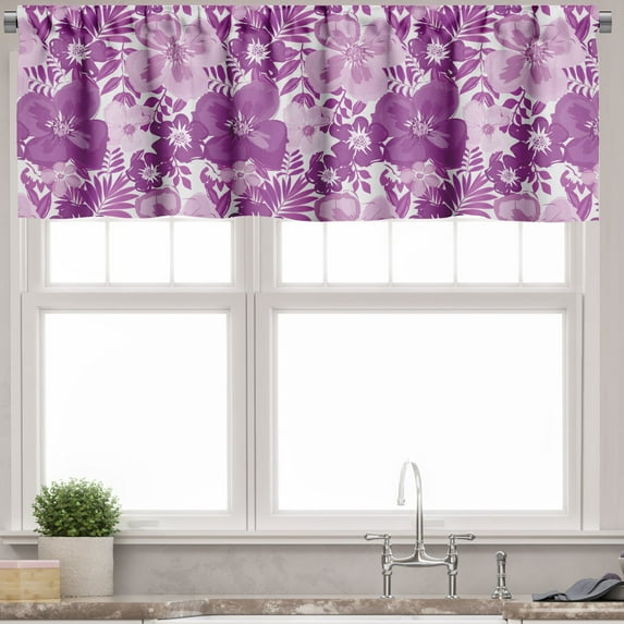Ambesonne Vintage Valance Pack of 2, Purple Tones Floral Pattern, 54"X18", Purple Lilac White