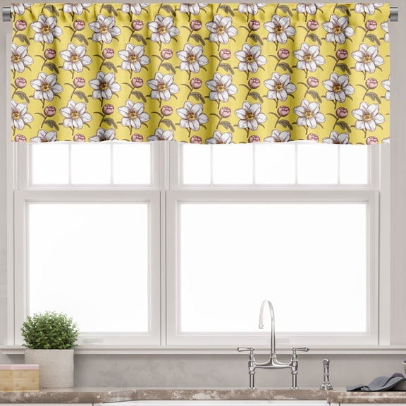 Ambesonne Vintage Valance Pack of 2, Romantic Nature Blossom Art, 54"X12", Mustard Rose