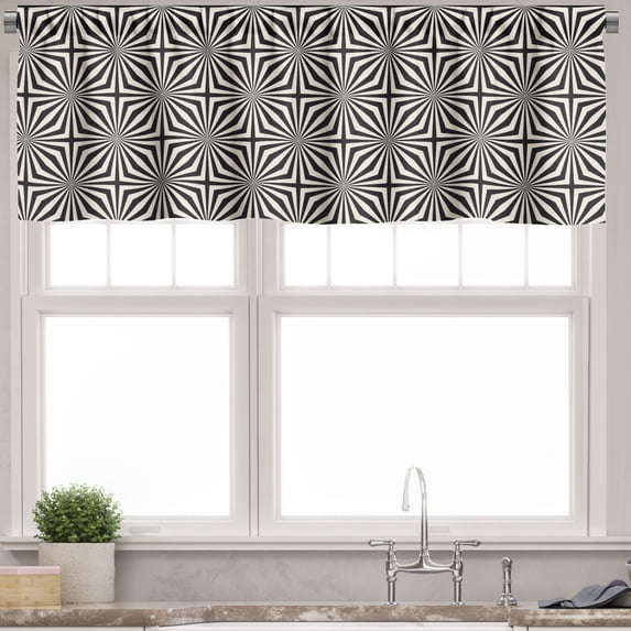Ambesonne Vintage Valance Pack of 2, Square and Stripes Optical, 54"X18", Charcoal Grey and Ivory