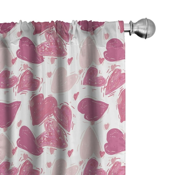 Ambesonne Vintage Valentine 4-Panel Curtains, Hand Paint Hearts, 56"x63", Pink and Rose