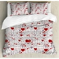 thumbnail image 1 of Ambesonne Vintage Valentine Duvet Cover Set, I Love You Lingo, Queen, Vermilion Plum Off White, 1 of 3