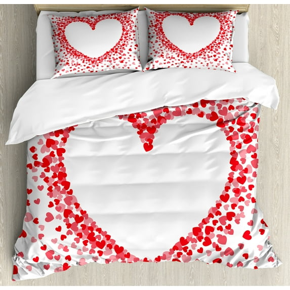 Ambesonne Vintage Valentine Duvet Cover Set, Tiny Hearts, Queen, Vermilion Pastel Pink