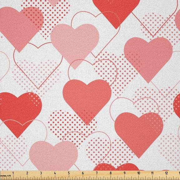 Ambesonne Vintage Valentine Fabric by the Yard Microfiber, Love Arty Hearts, 5 Yards, Coral Blush