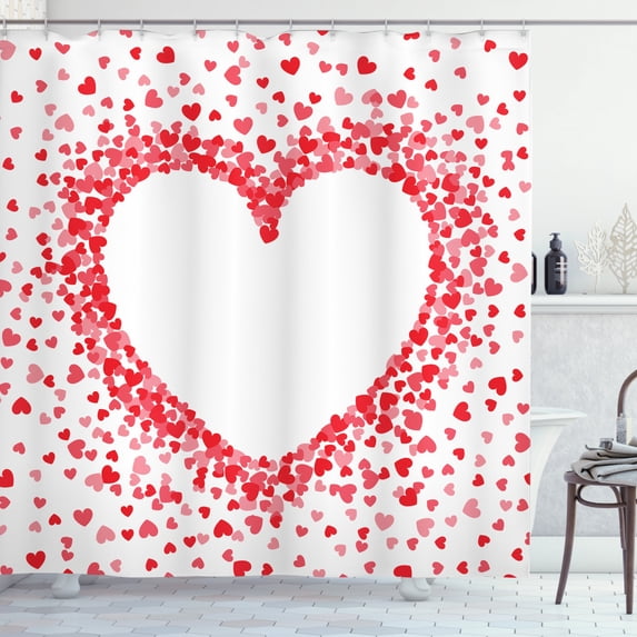 Ambesonne Vintage Valentine Shower Curtain, Tiny Hearts, 69"Wx84"L, Vermilion Pastel Pink