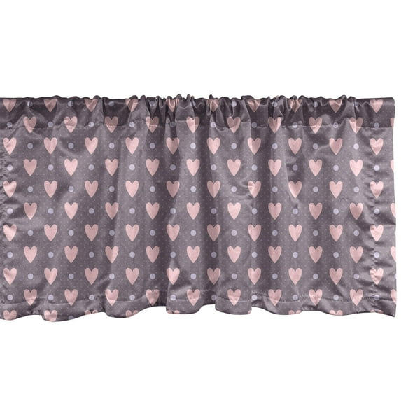 Ambesonne Vintage Valentine Window Valance, Fun Pattern Repetitive Hearts and Polka Dots, Curtain Valance for Kitchen Bedroom Decor with Rod Pocket, 54" X 12", Pale Eggplant Rose