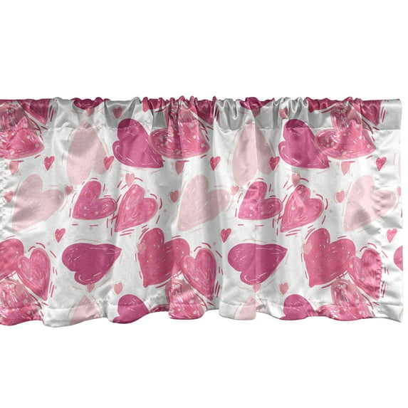 Ambesonne Vintage Valentine Window Valance, Hand Paint Hearts, 54" X 12", Pink and Rose