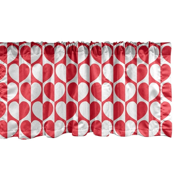 Ambesonne Vintage Valentine Window Valance, Monochromatic Pattern of Simple Design Half Colored Hearts, Curtain Valance for Kitchen Bedroom Decor with Rod Pocket, 54" X 12", Dark Pink and White