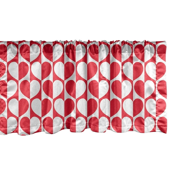 Ambesonne Vintage Valentine Window Valance, Monochromatic Pattern of Simple Design Half Colored Hearts, Curtain Valance for Kitchen Bedroom Decor with Rod Pocket, 54" X 18", Dark Pink and White