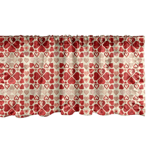 Ambesonne Vintage Valentine Window Valance, Passion Themed Continuous Romance Pattern with Arty Hearts Print, Curtain Valance for Kitchen Bedroom Decor with Rod Pocket, 54" X 18", Cream and Vermilion