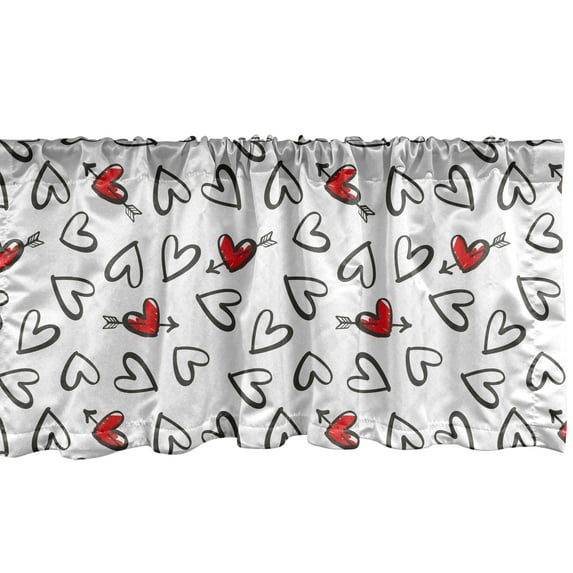 Ambesonne Vintage Valentine Window Valance, Simplistic Hand Drawn Look Romance Hearts, Curtain Valance for Kitchen Bedroom Decor with Rod Pocket, 54" X 12", Charcoal Grey Vermilion