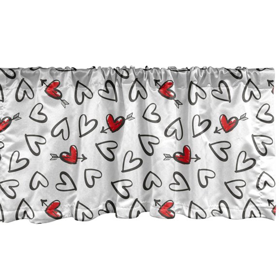 Ambesonne Vintage Valentine Window Valance, Simplistic Hand Drawn Look Romance Hearts, Curtain Valance for Kitchen Bedroom Decor with Rod Pocket, 54" X 18", Charcoal Grey Vermilion