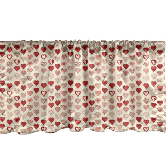 Ambesonne Vintage Valentine Window Valance, Various Types Doodle Hearts Pattern in Romantic Design, Curtain Valance for Kitchen Bedroom Decor with Rod Pocket, 54" X 18", Cream and Vermilion