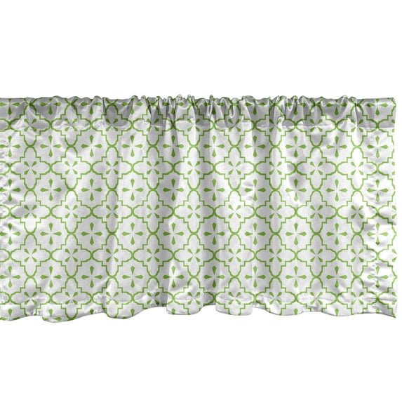 Ambesonne Vintage Window Valance, Abstract Flowers Motifs, 54" X 18", Lime Green and White