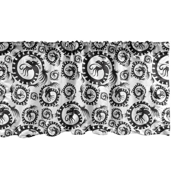 Ambesonne Vintage Window Valance, Antique Chinese Dragon, 42" x 18", Black and White