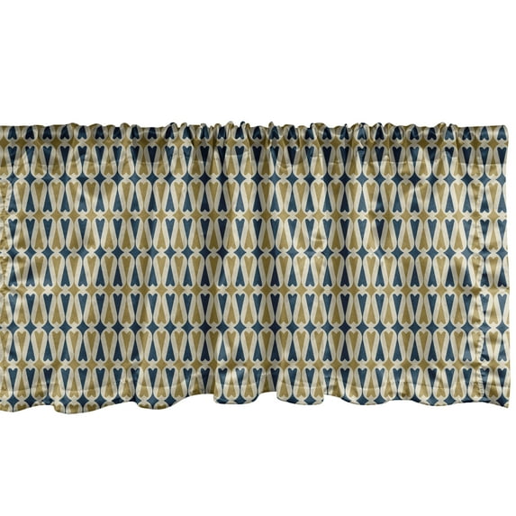 Ambesonne Vintage Window Valance, Antique Motif with Ornate Rhombus and Hearts Traditional European Design, Curtain Valance for Kitchen Bedroom Decor with Rod Pocket, 54" X 12", Blue Yellow and Beige