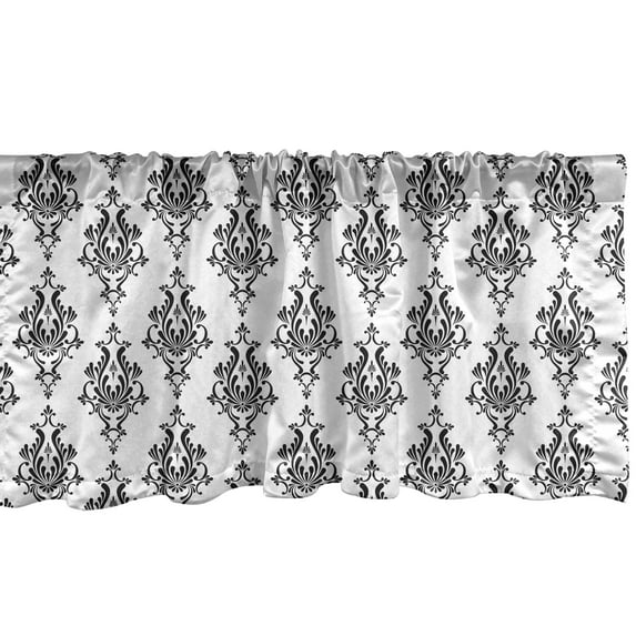 Ambesonne Vintage Window Valance, Baroque Victorian Style, 42" x 18", Black White