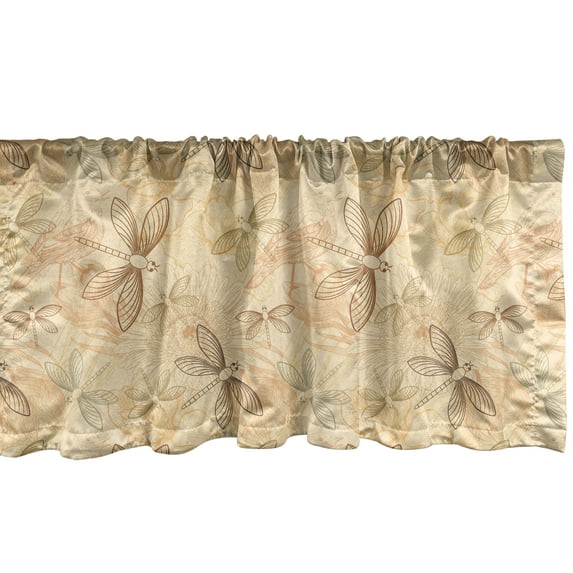 Ambesonne Vintage Window Valance, Birds and Dragonfly Design, 42" x 12", Pale Yellow and Orange