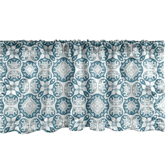 Ambesonne Vintage Window Valance, Blue Toned Curls Design, 54" X 18", Slate Blue and Pale Blue