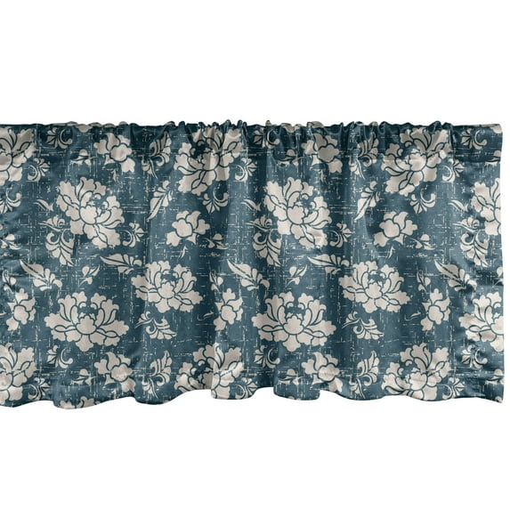Ambesonne Vintage Window Valance, Botanic Garden Illustration Romantic Feminine Arrangement Grunge Effect, Curtain Valance for Kitchen Bedroom Decor with Rod Pocket, 54" X 18", Dark Teal Eggshell
