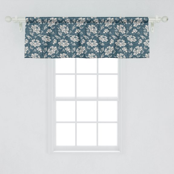 Ambesonne Vintage Window Valance, Botanic Garden Illustration Romantic Feminine Arrangement Grunge Effect, Curtain Valance for Kitchen Bedroom Decor with Rod Pocket, 54" X 18", Dark Teal Eggshell