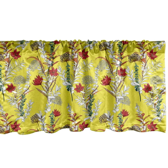 Ambesonne Vintage Window Valance, Botanical Ornament, 54" X 12", Yellow and Multicolor