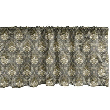 Ambesonne Vintage Window Valance, Classic Royal Ornaments, 54" X 18", Grey and Yellow
