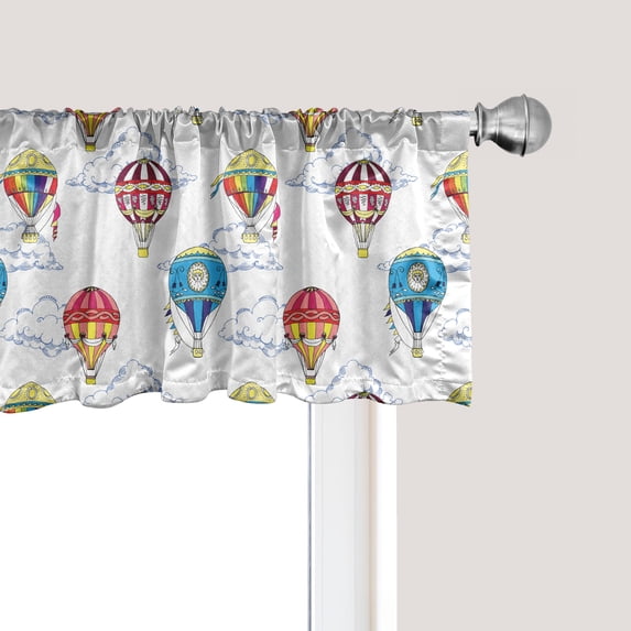Ambesonne Vintage Window Valance, Clouds Hot Air Balloons, 54" X 18", Multicolor