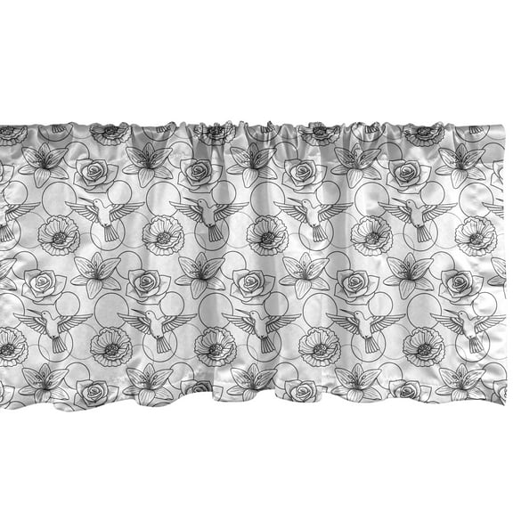 Ambesonne Vintage Window Valance, Colibri Birds and Flowers, 42" x 12", Charcoal Grey and White