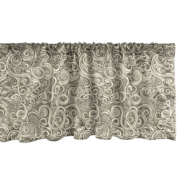 Ambesonne Vintage Window Valance, Curling Floral Shapes Art, 42" x 12", Dark Tan Sand Brown
