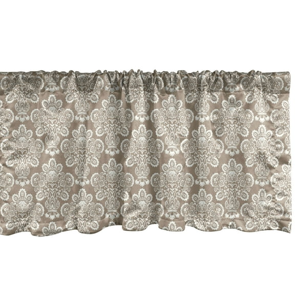 Ambesonne Vintage Window Valance, Curly Floral Damask Motif, 54" X 12", Warm Taupe and White