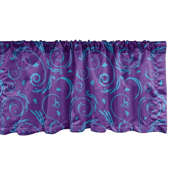 Ambesonne Vintage Window Valance, Curvy Classic Leafy Motifs, 54" X 12", Purple and Azure Blue