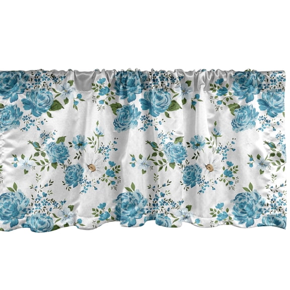 Ambesonne Vintage Window Valance, Daisy and Roses Flower, 54" X 12", Blue Green and White