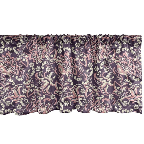 Ambesonne Vintage Window Valance, Damask Inspired Floral Form, 54" X 12", Eggplant Coral Beige