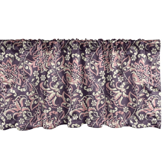 Ambesonne Vintage Window Valance, Damask Inspired Floral Form, 54" X 18", Eggplant Coral Beige