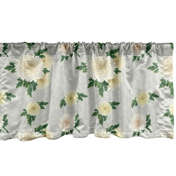 Ambesonne Vintage Window Valance, Detailed Drawing of Repetitive Blooming Chrysanthemum Beige Flowers, Curtain Valance for Kitchen Bedroom Decor with Rod Pocket, 54" X 12", Coconut and Fern Green