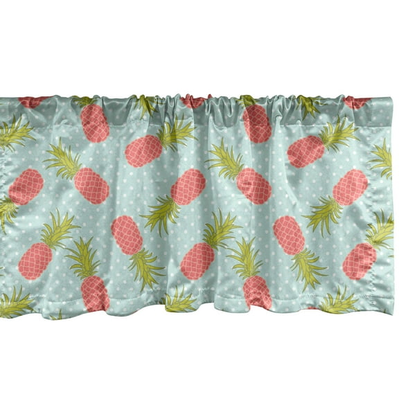 Ambesonne Vintage Window Valance, Doodle Style Pineapple, 42" x 12", Dark Coral Pale Blue