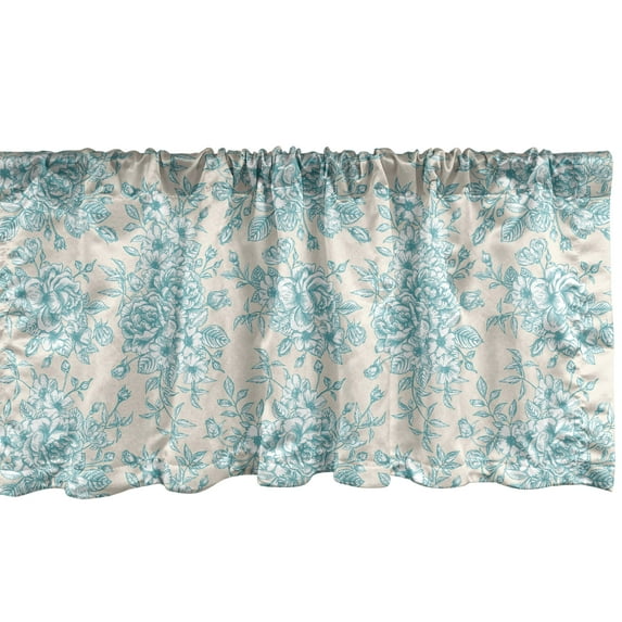 Ambesonne Vintage Window Valance, English Garden Rose Romance, 42" x 18", Off White Blue