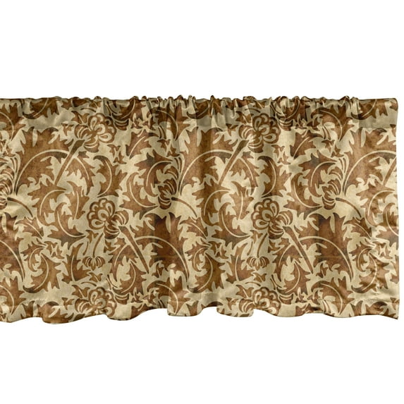Ambesonne Vintage Window Valance, Faded Curled Leaves, 54" X 12", Caramel and Beige