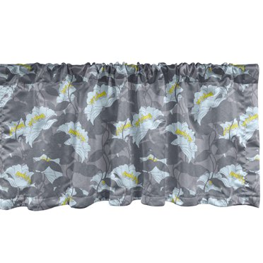 Ambesonne Vintage Window Valance, Floral Design with Curvy Leaves Stem Spring Season Romantic Feminine, Curtain Valance for Kitchen Bedroom Decor with Rod Pocket, 54" X 18", Taupe Grey Baby Blue