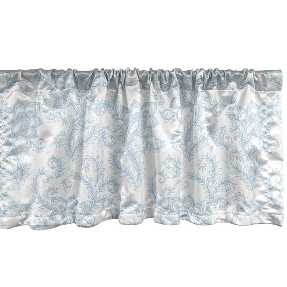 Ambesonne Vintage Window Valance, Floral Pattern Leaf Stalk, 54" X 18", Pale Blue White