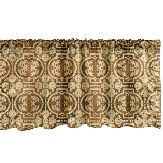 Ambesonne Vintage Window Valance, Geometric Oval Plant, 54" X 12", Caramel and Beige