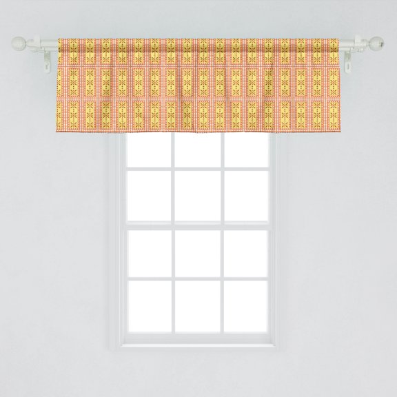 Ambesonne Vintage Window Valance, Geometric Pattern with Dots and Flowers in Rectangle, Curtain Valance for Kitchen Bedroom Decor with Rod Pocket, 54" X 18", Yellow Peach