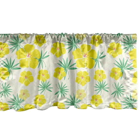 Ambesonne Vintage Window Valance, Hibiscus Flowers Leaf Art, 42" x 12", Yellow Green and Dark Pink