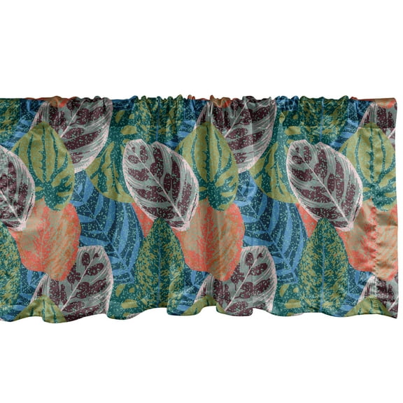 Ambesonne Vintage Window Valance, Houseplant Leaves with Grunge Murky Jungle Foliage Pastel Palm Coconut Effects, Curtain Valance for Kitchen Bedroom Decor with Rod Pocket, 54" X 12", Multicolor